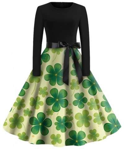 Spring Dresses for Women 2024 Fashion O-Neck Casual Slim St Patricks Day Dresses Green Dress Long Sleeve Formal Dresses 2-mul...