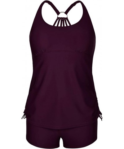 Plus Size Two Piece Tankini Swimsuit for Women Athletic Bathing Suits High Neck Tankini Top with Shorts Dark Purple $19.75 Sw...