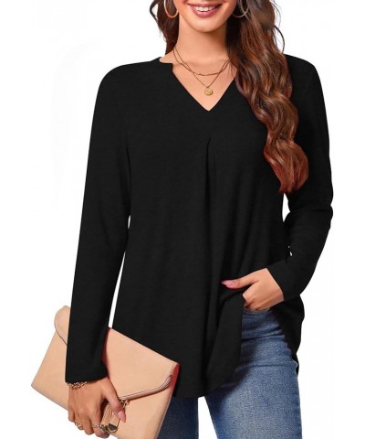 Women's Spring Dressy Pleated Tunic Tops Casual Long Sleeve Chic V Neck T-Shirts for Leggings 01-black $13.49 Tops