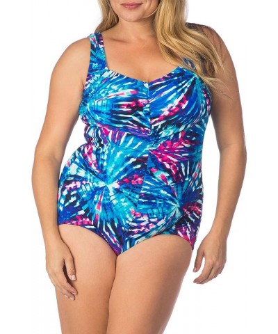 Women's Plus-Size Shirred Front Girl Leg One Piece Swimsuit Purple / Firework $25.50 Swimsuits