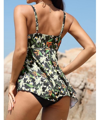 Womens Tankini Tops V Neck Bathing Suit Flowy Keyhole Swimwear Swimsuit Top Only No Bottom Lily & Black $15.64 Swimsuits