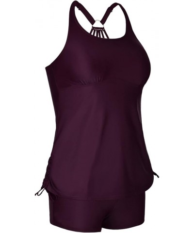 Plus Size Two Piece Tankini Swimsuit for Women Athletic Bathing Suits High Neck Tankini Top with Shorts Dark Purple $19.75 Sw...