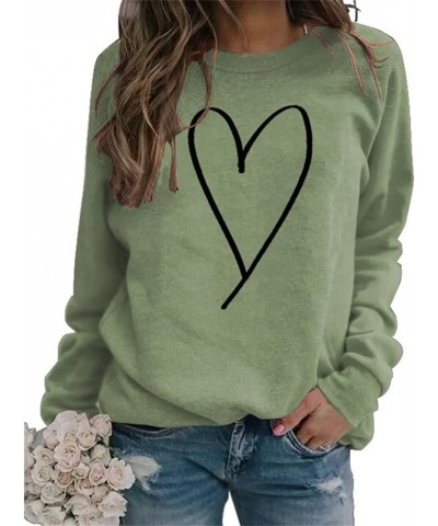 Love Heart Women's Sweatshirt Fall Pullover Tops Valentine's Day Crew Neck Long Sleeve Graphic Sweatshirt 01-olive Green $11....