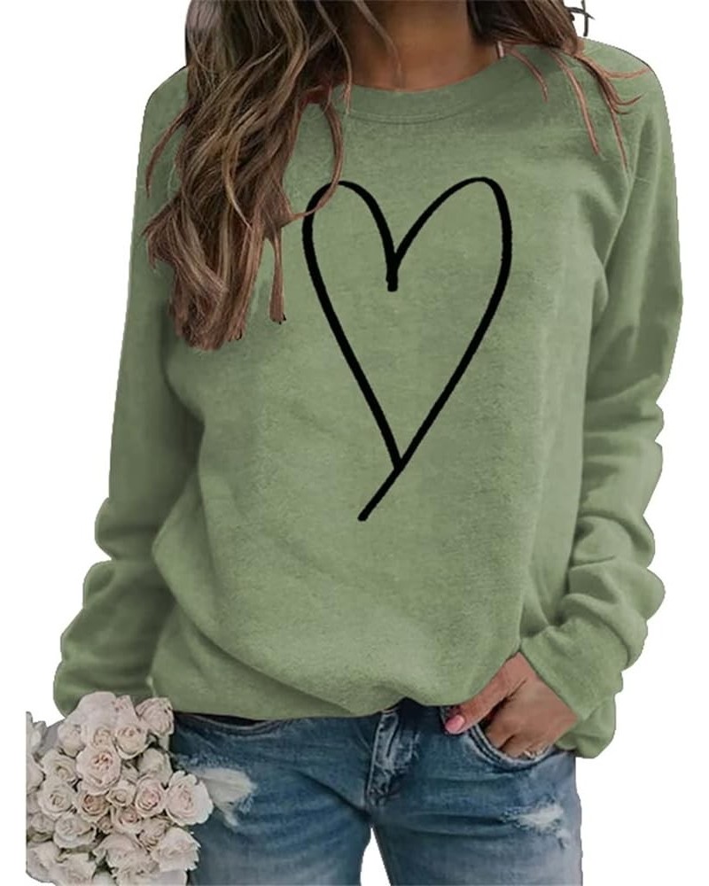 Love Heart Women's Sweatshirt Fall Pullover Tops Valentine's Day Crew Neck Long Sleeve Graphic Sweatshirt 01-olive Green $11....