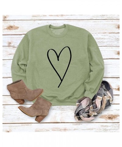 Love Heart Women's Sweatshirt Fall Pullover Tops Valentine's Day Crew Neck Long Sleeve Graphic Sweatshirt 01-olive Green $11....