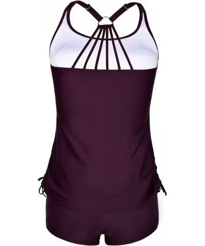 Plus Size Two Piece Tankini Swimsuit for Women Athletic Bathing Suits High Neck Tankini Top with Shorts Dark Purple $19.75 Sw...