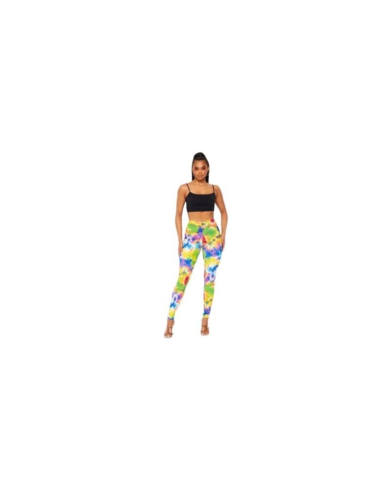 Plus Size Super High Waisted Stretchy Skinny Jeans in Mocha Tie Dye Yellow/ Green $16.72 Jeans