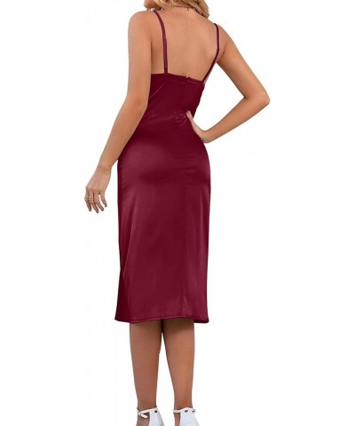 Corset Dress for Women Satin Birthday Sexy Cocktail Formal Dresses Spaghetti Strap Split Bodycon Dress Wine Red $27.50 Dresses