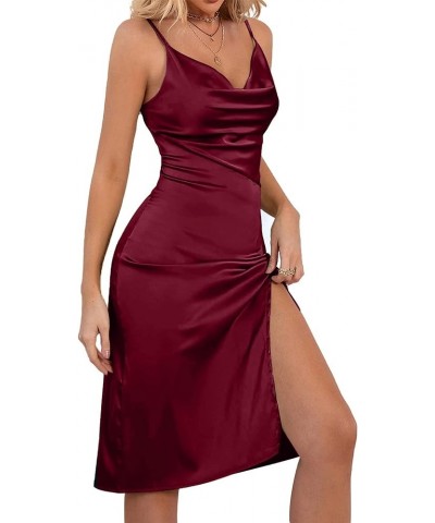 Corset Dress for Women Satin Birthday Sexy Cocktail Formal Dresses Spaghetti Strap Split Bodycon Dress Wine Red $27.50 Dresses