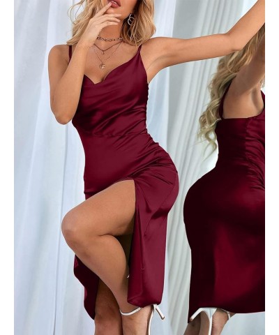 Corset Dress for Women Satin Birthday Sexy Cocktail Formal Dresses Spaghetti Strap Split Bodycon Dress Wine Red $27.50 Dresses