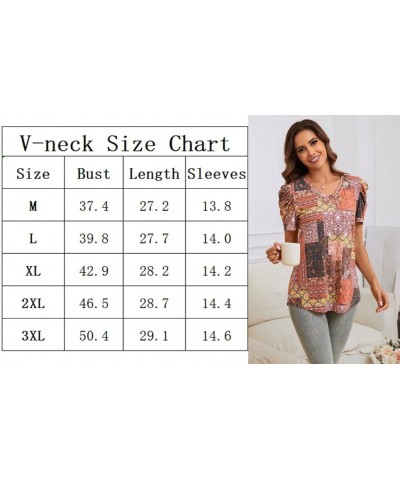 Women Puff Sleeve Summer Tunic Top Casual T-Shirts Fashion V-Neck Pullover Loose Blouse Basic V Purple Red $11.60 Tops