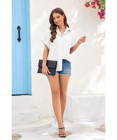 Womens V Neck Button Down Shirt Loose Casual Summer Short Sleeve Top Blouses with Pockets White $15.59 Blouses