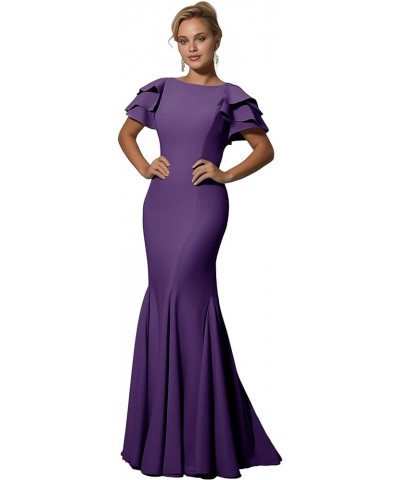 Mother of The Bride Dresses Long - Satin Rullfes Sleeves Mermaid Evening Gowns Dark Regency a $49.39 Dresses