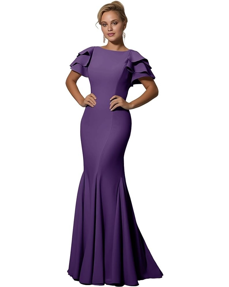 Mother of The Bride Dresses Long - Satin Rullfes Sleeves Mermaid Evening Gowns Dark Regency a $49.39 Dresses