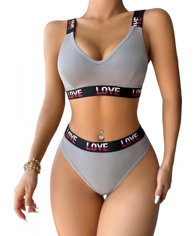 Lingerie for Women Letter Print Lingerie Set Bra and Panty Grey Print $13.99 Lingerie