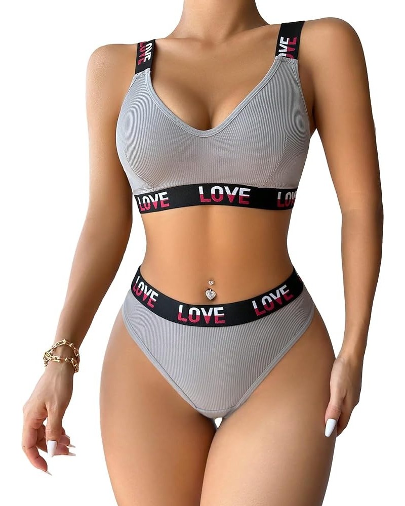 Lingerie for Women Letter Print Lingerie Set Bra and Panty Grey Print $13.99 Lingerie