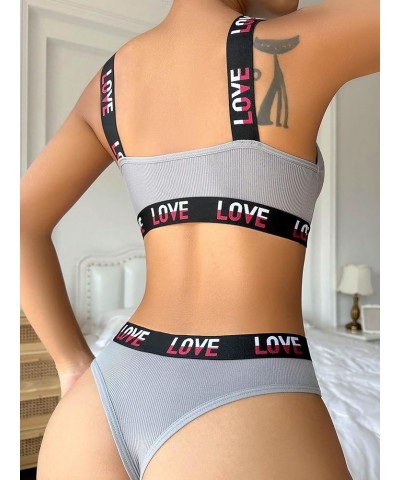 Lingerie for Women Letter Print Lingerie Set Bra and Panty Grey Print $13.99 Lingerie