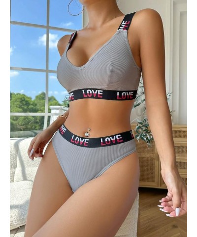 Lingerie for Women Letter Print Lingerie Set Bra and Panty Grey Print $13.99 Lingerie