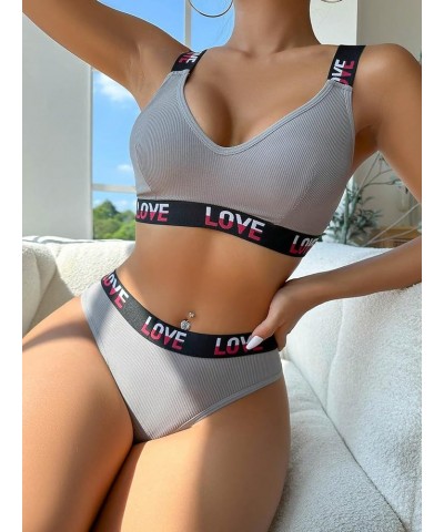 Lingerie for Women Letter Print Lingerie Set Bra and Panty Grey Print $13.99 Lingerie