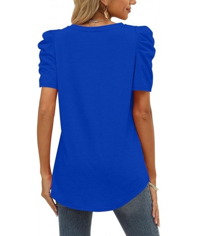 Womens Summer Shirt V Neck Casual Tshirts Puff Sleeve Tops for Women Solid Color XS-3XL 12-royal Blue $10.79 T-Shirts