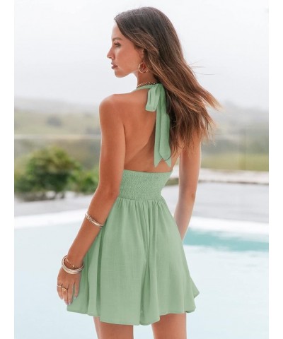 Womens Summer Sleeveless Halter V Neck Backless Cut Out Sexy Casual Party Swing Flared Mini Dress Green $21.16 Dresses