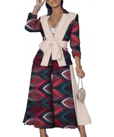 African 2 Pieces Outfits Set for Women Sexy Deep V-Neck Jacket Tops and Wide Leg Pants Blazer Suits T14 $39.02 Suits