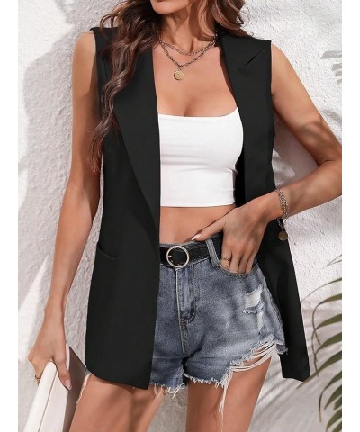 Women's Elegant Sleeveless Open Front Lapel Collar Vest Blazer Jacket Black $19.20 Vests