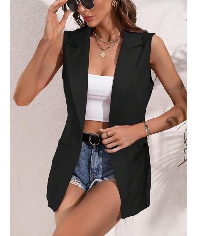 Women's Elegant Sleeveless Open Front Lapel Collar Vest Blazer Jacket Black $19.20 Vests