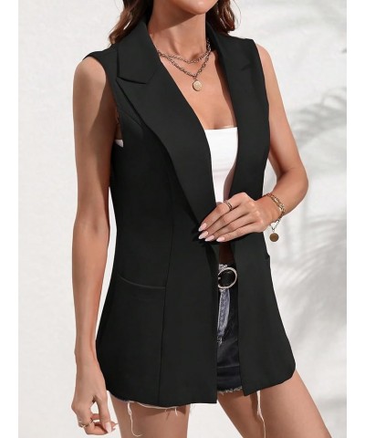 Women's Elegant Sleeveless Open Front Lapel Collar Vest Blazer Jacket Black $19.20 Vests