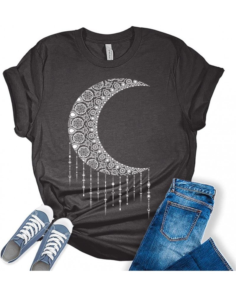 Women's Mandala Shirt Moon T-Shirt Summer Bella Short Sleeve Top Casual Plus Size Graphic Tee Dark Grey Heather $13.47 T-Shirts