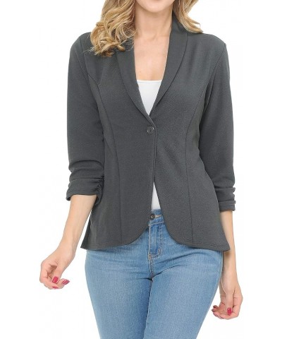 Women's 3/4 Ruched Sleeve Lightweight Work Office Blazer Jacket (S-3XL) Charcoal $14.70 Blazers