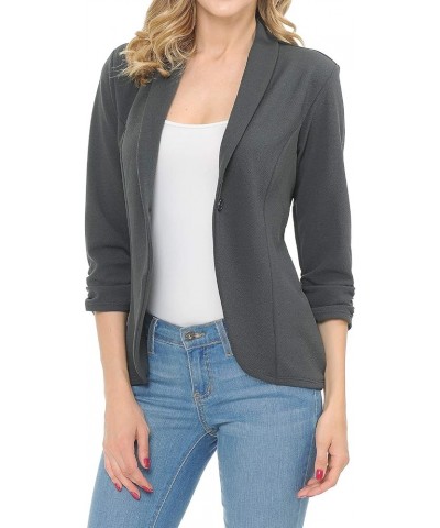 Women's 3/4 Ruched Sleeve Lightweight Work Office Blazer Jacket (S-3XL) Charcoal $14.70 Blazers