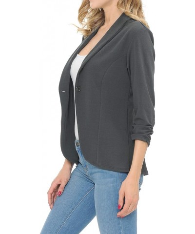 Women's 3/4 Ruched Sleeve Lightweight Work Office Blazer Jacket (S-3XL) Charcoal $14.70 Blazers