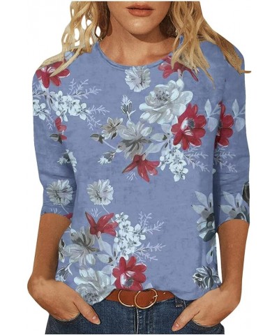 Cute Summer Tops for Women 2023 3/4 Sleeve Summer Graphic Tee Shirt Boho Floral Print Crew Neck Pullover Blouse 01 Blue $6.08...