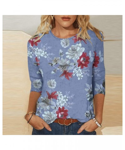 Cute Summer Tops for Women 2023 3/4 Sleeve Summer Graphic Tee Shirt Boho Floral Print Crew Neck Pullover Blouse 01 Blue $6.08...