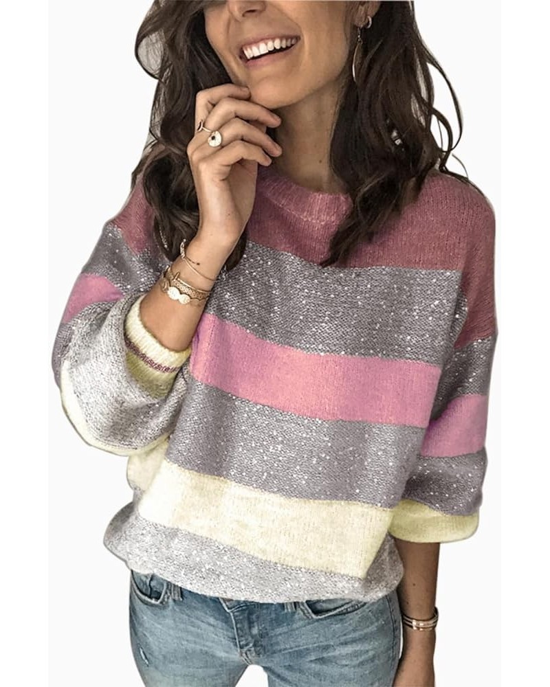 Women's Casual Sweater Pullover Winter Basic Sweatshirt Long Sleeve Cozy Knitted Jumper Tops Loose Fit Gradient Pink $20.68 S...