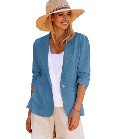 Linen Blazer Women 2024 New Spring Fully Lined 3/4 Stretchy Ruched Sleeve Lightweight Casual Work Jacket Suit 1-navy Blue $24...