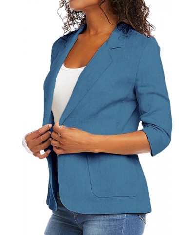 Linen Blazer Women 2024 New Spring Fully Lined 3/4 Stretchy Ruched Sleeve Lightweight Casual Work Jacket Suit 1-navy Blue $24...