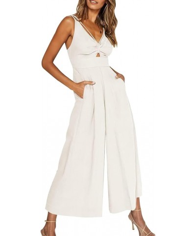 Women's Sexy Deep V Neck Sleeveless Halter Jumpsuit Backless High Waist Wide Leg Romper 01-white $11.39 Jumpsuits