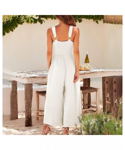 Women's Sexy Deep V Neck Sleeveless Halter Jumpsuit Backless High Waist Wide Leg Romper 01-white $11.39 Jumpsuits