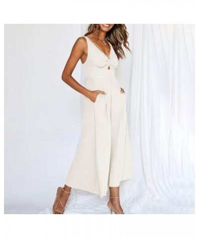 Women's Sexy Deep V Neck Sleeveless Halter Jumpsuit Backless High Waist Wide Leg Romper 01-white $11.39 Jumpsuits