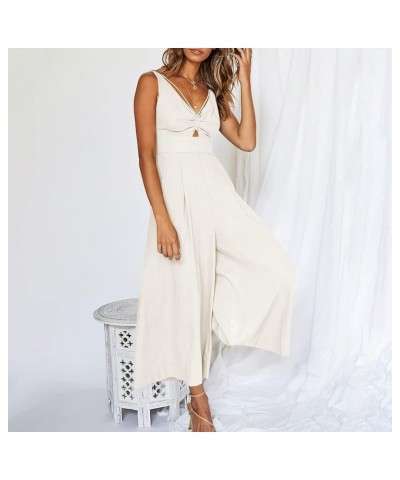 Women's Sexy Deep V Neck Sleeveless Halter Jumpsuit Backless High Waist Wide Leg Romper 01-white $11.39 Jumpsuits