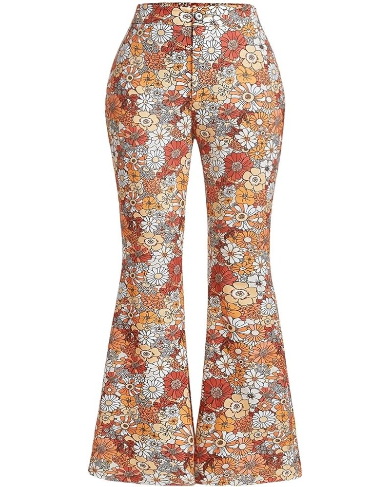 Women's Plus Size 80s Wide Leg Pants Floral Print High Waist Pant Trousers Multicolor $13.76 Pants