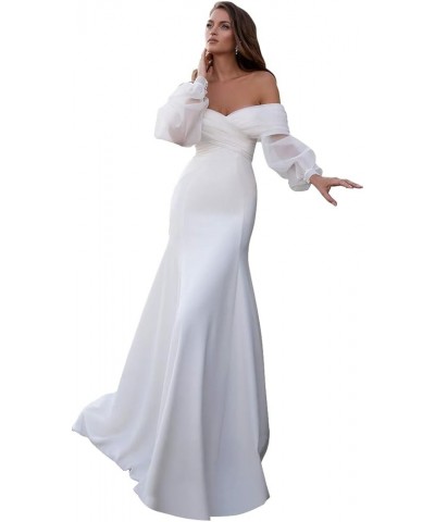 Bridal Beach Wedding Dresses 2023 Color Long Applique Lace Puffy Sleeves Bridal Gowns for Women J-white $49.35 Dresses