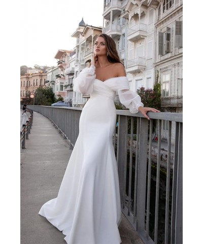 Bridal Beach Wedding Dresses 2023 Color Long Applique Lace Puffy Sleeves Bridal Gowns for Women J-white $49.35 Dresses