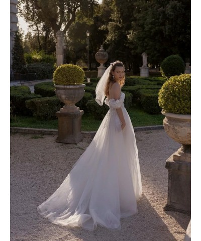 Bridal Beach Wedding Dresses 2023 Color Long Applique Lace Puffy Sleeves Bridal Gowns for Women J-white $49.35 Dresses