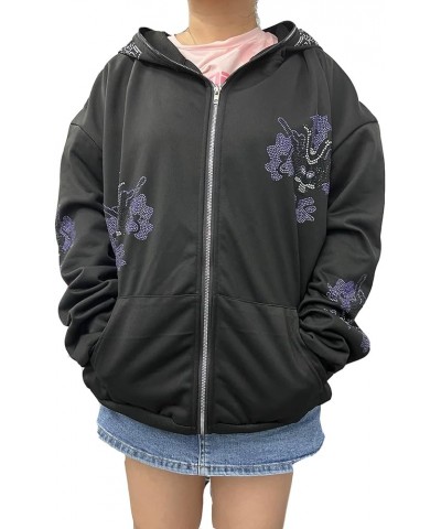 Y2k Skeleton Full Zip Up Hoodies Women Men Rhinestone Skull Graphic Print Sweatshirt Gothic Oversized Jackets N-black $12.49 ...