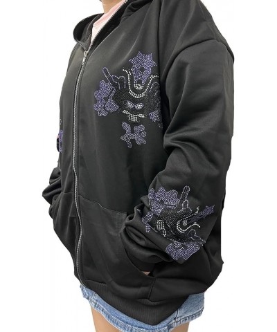 Y2k Skeleton Full Zip Up Hoodies Women Men Rhinestone Skull Graphic Print Sweatshirt Gothic Oversized Jackets N-black $12.49 ...