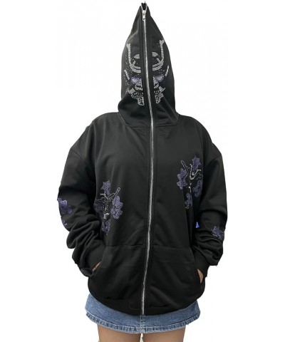 Y2k Skeleton Full Zip Up Hoodies Women Men Rhinestone Skull Graphic Print Sweatshirt Gothic Oversized Jackets N-black $12.49 ...