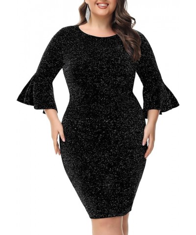 Plus Size Dress for Women Elegant Bell Sleeve Wedding Guest Dress Pencil Bodycon Business Work Cocktail Dresses Black $29.24 ...